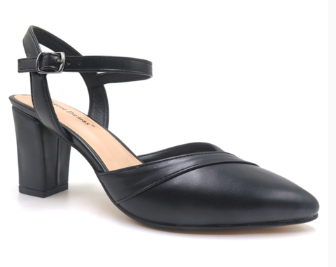 Pierre Dumas Olympia 9 Women Slip On Round Toe Ankle Strap Heel Shoe- Black