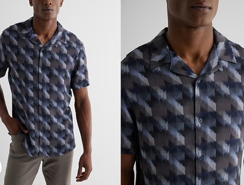 Express Blurred Abstract Rayon Short Sleeve Shirt -Charcoal