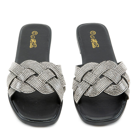 Mata Shoes Shine-5 Women Synthetic Rhinestone Upper Slip on Sandal Black