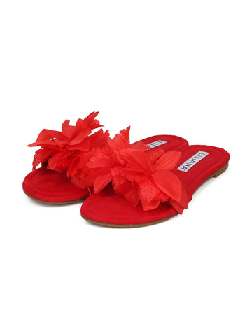 Liliana Carnival-1 Women 3D Flower Slip On Slipper Red-SHW