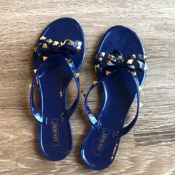 Ann More Curacao Jelly Ballet Flat Women Shoes Diamond Bow Tie-Blue